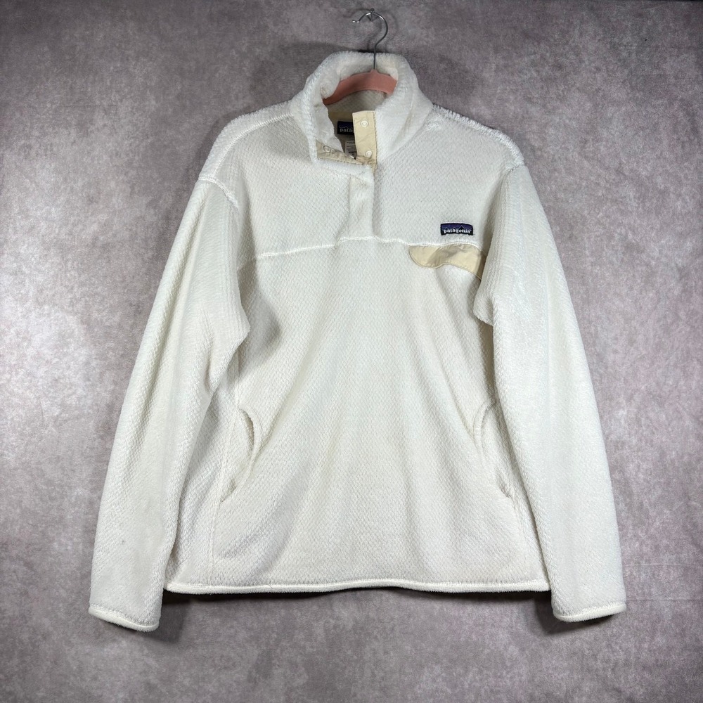 Patagonia Re-Tool Snap-T Pullover Womens Size XL White Fleece Long Sleeves
